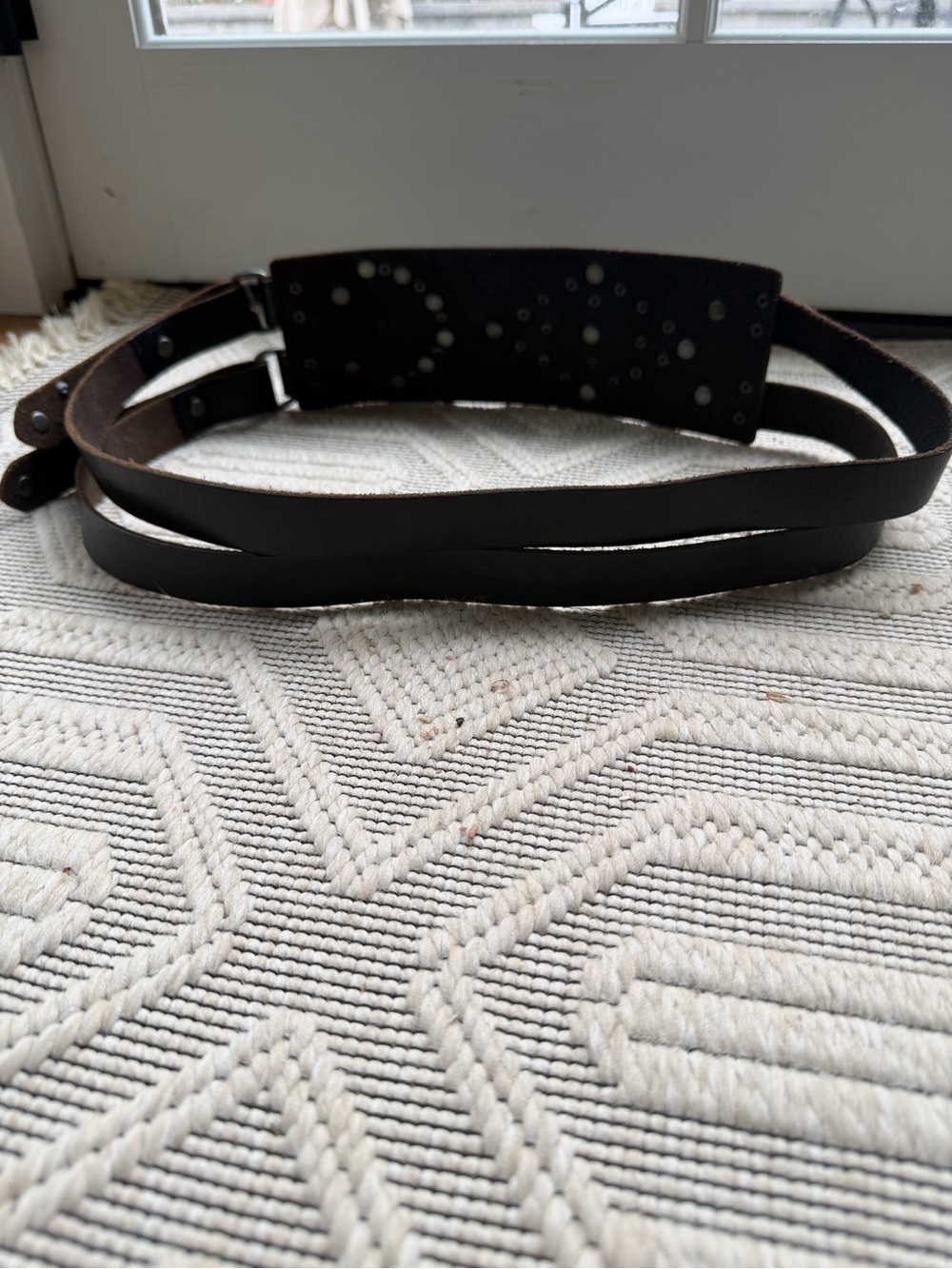 Y2K Candies Wide Black Leather Studded Double Buckle Skinny Straps Belt L/XL - Picture 7 of 15